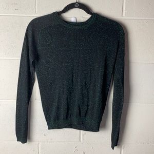 Top Shop Black Mesh Top with Green Sparkles